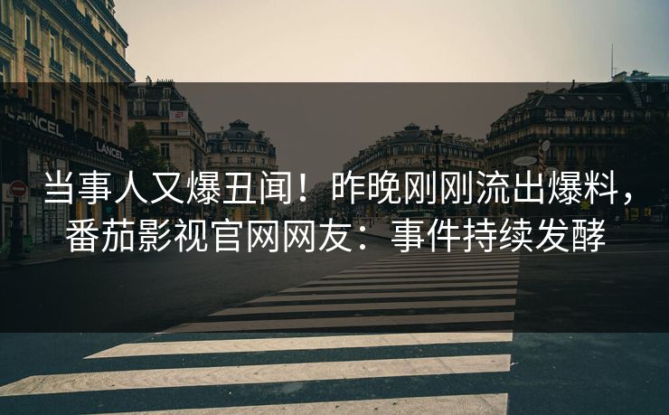 当事人又爆丑闻！昨晚刚刚流出爆料，番茄影视官网网友：事件持续发酵