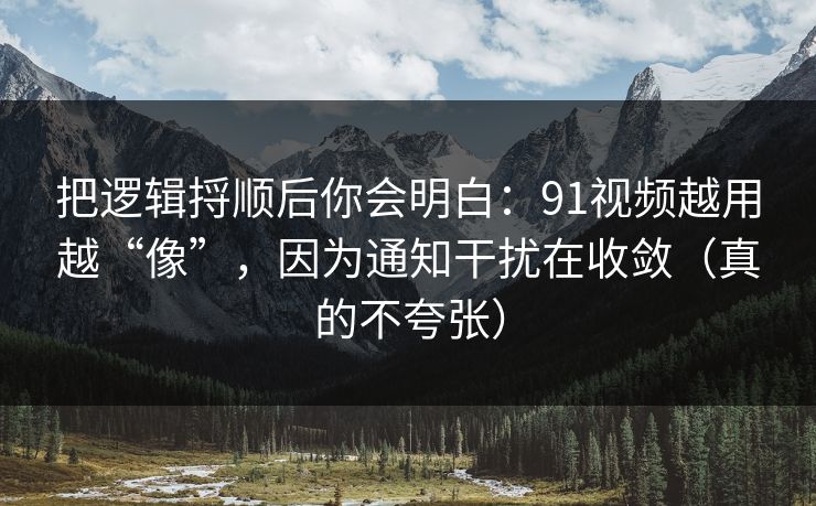 把逻辑捋顺后你会明白：91视频越用越“像”，因为通知干扰在收敛（真的不夸张）